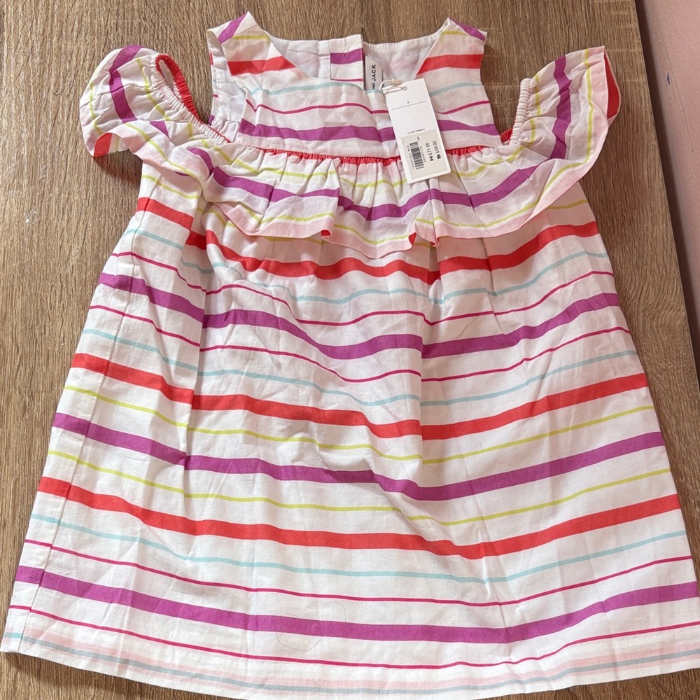 Janie and Jack White Summer Dress Pink, Purple, Red, Yellow and Blue Stripes